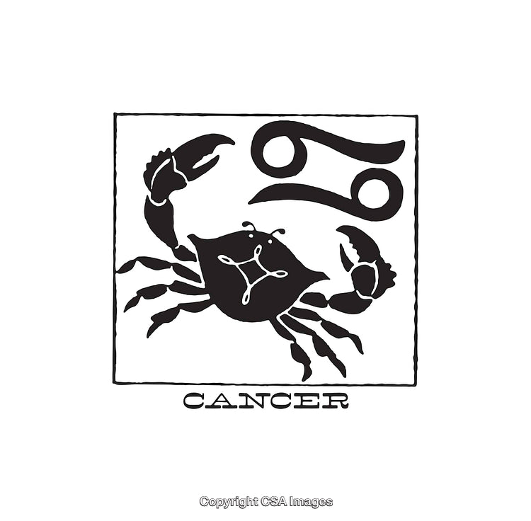 Black and White Cancer Zodiac Sign Illustration with Crab Symbol