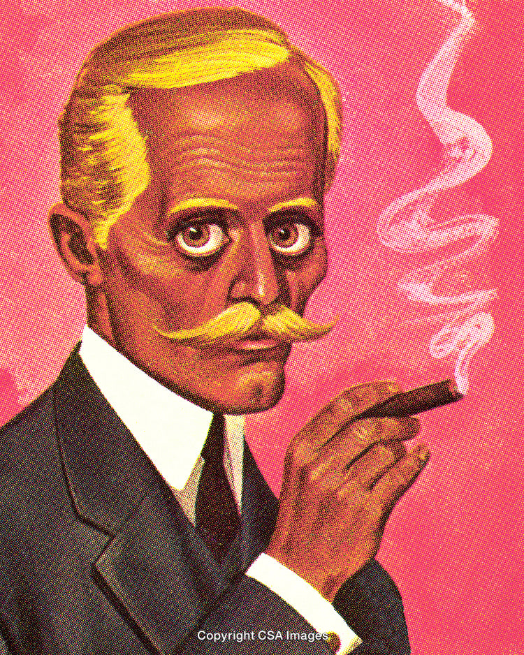 Retro Style Gentleman Smoking Cigar on Vibrant Pink Background