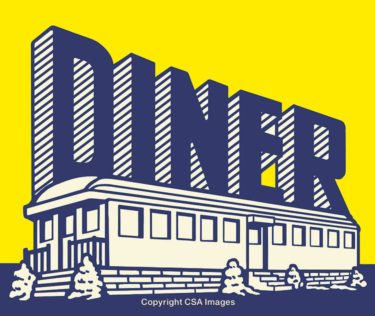 Retro Styled Diner Illustration With Bold Typography on Yellow Background