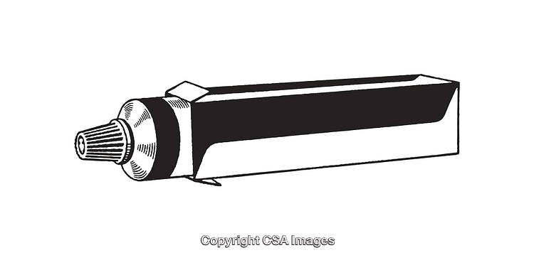 Black and White Line Art Illustration of a Toothpaste Tube