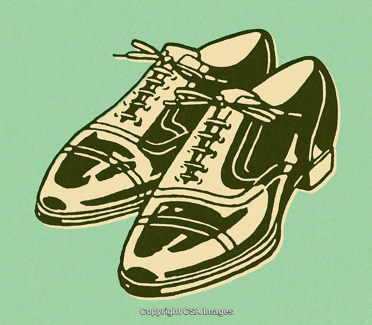 Retro Illustration of Polished Leather Shoes in Vintage Art Style