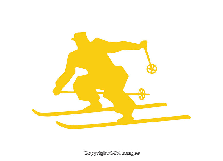 Yellow Silhouette Icon Depicting Skiing Figure on White Background