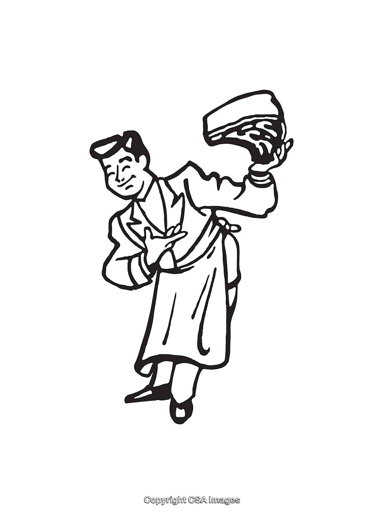 Vintage Styled Line Art of a Chef Holding a Dish With Flair