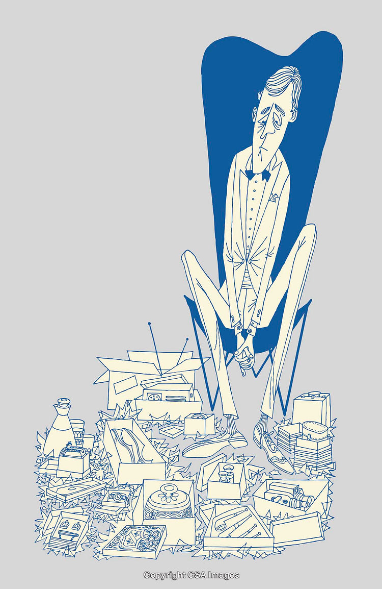Abstract Drawing of a Disheveled Man Surrounded by Clutter