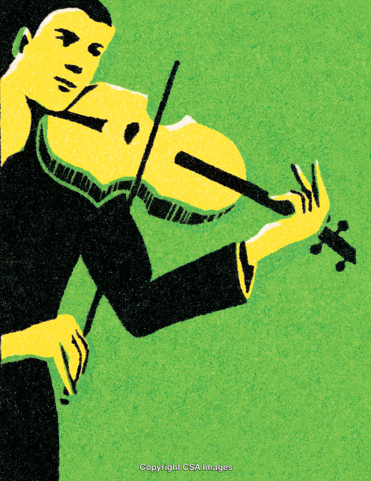 Stylized Illustration of a Violinist Against a Green Background