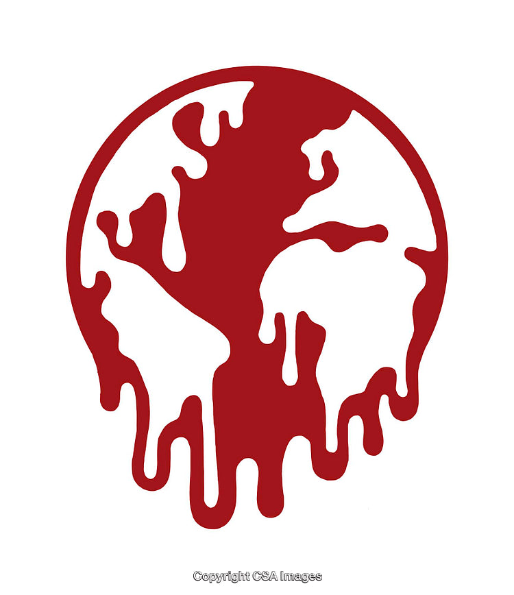 Red Dripping Earth Icon Symbolizing Global Issues and Environmental Concerns