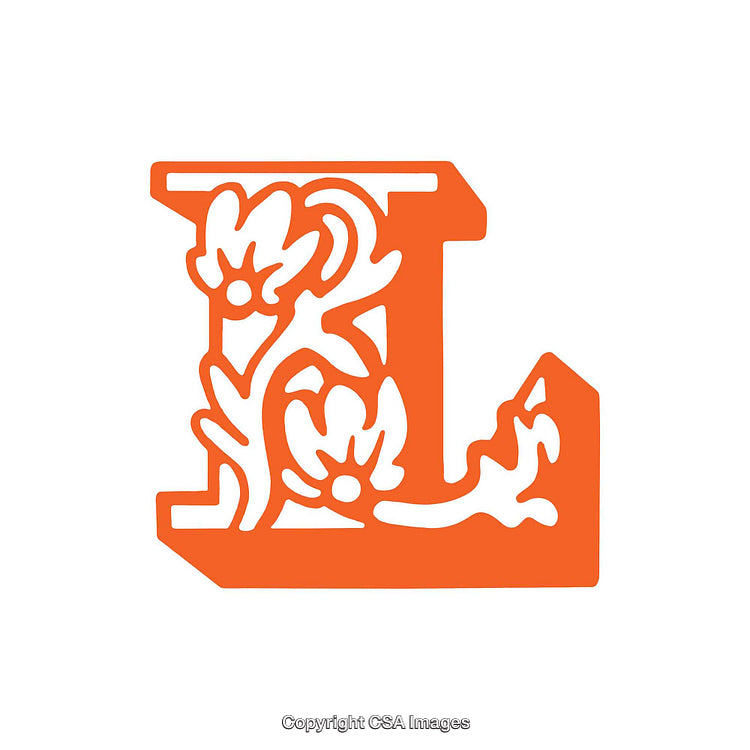 Ornate Floral Design of the Letter L in Orange Color