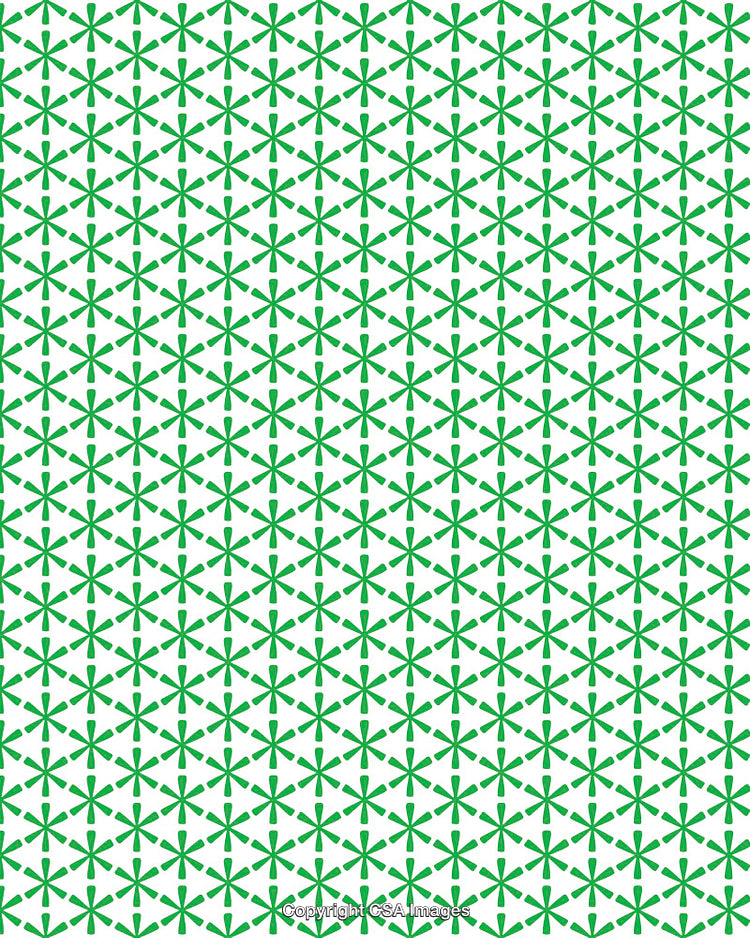 Green Geometric Repeating Pattern with Starburst Shapes on White Background
