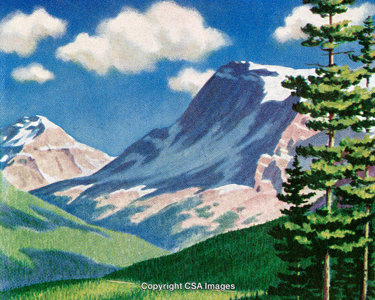 Scenic Mountain Landscape with Lush Forest and Clear Blue Sky