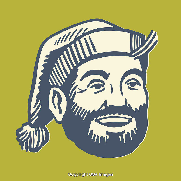 Colorful Line Art Illustration of a Bearded Man in a Knit Hat