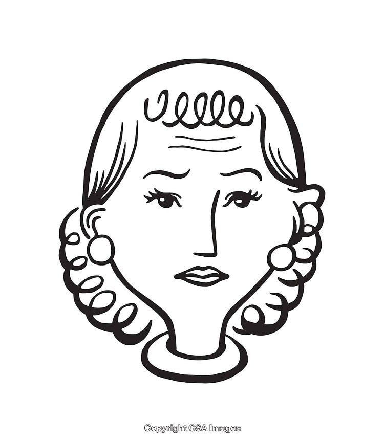 Retro Line Art Illustration of a Woman's Face with Elegant Details