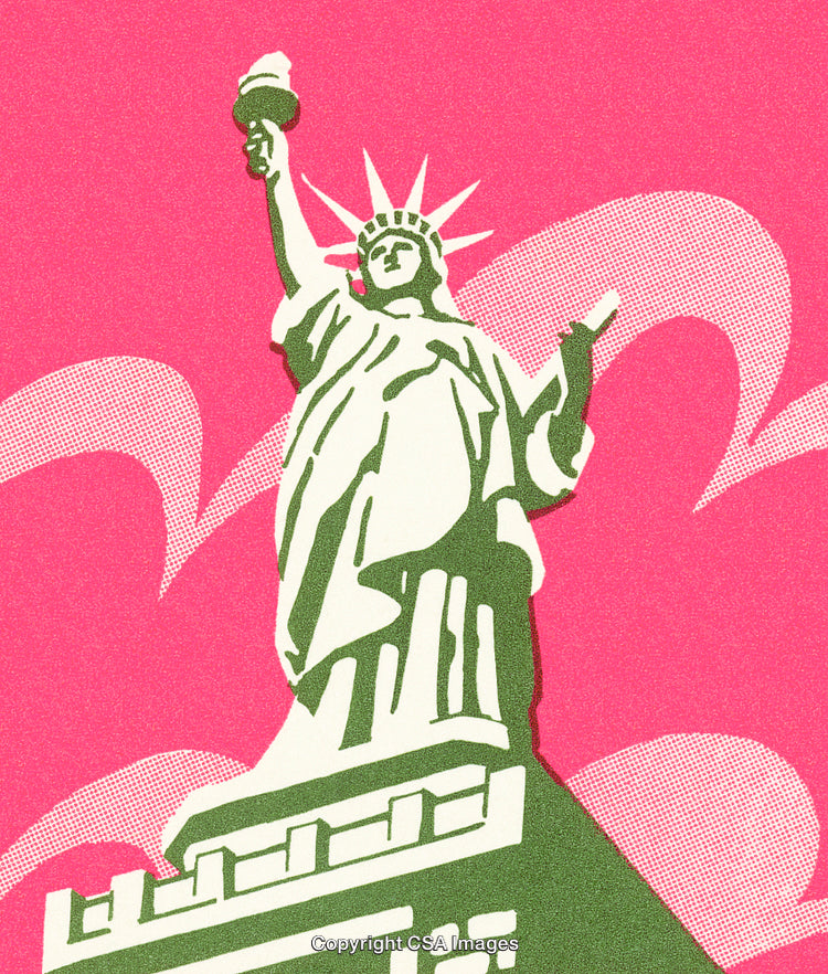 Statue of Liberty with Vibrant Pink Artistic Background Design