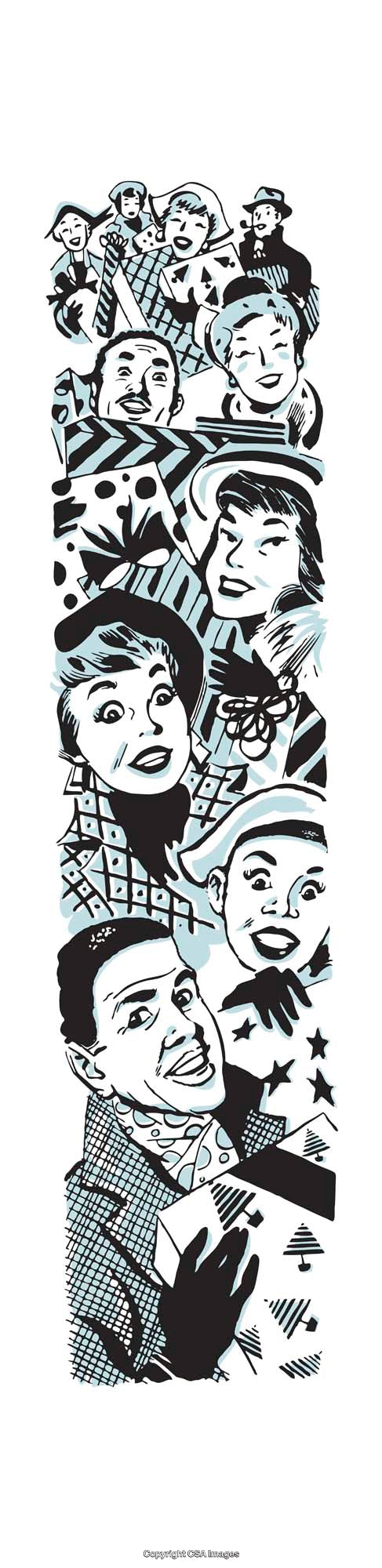 Dynamic Illustration Depicting a Group of Expressive People in Artistic Style