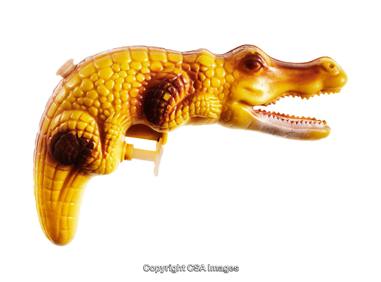 Yellow Plastic Toy Water Gun in the Shape of an Alligator
