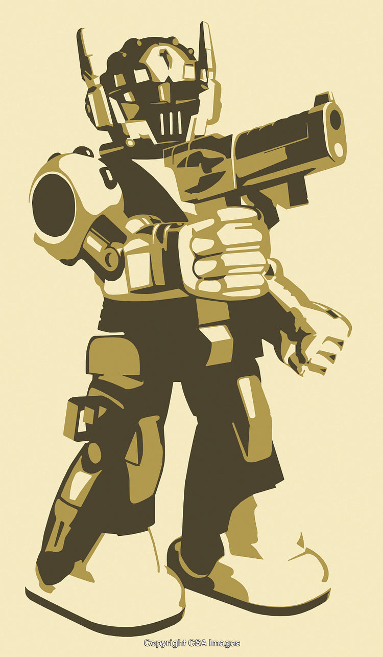 Futuristic Robot Soldier Holding a Weapon Ready for Action