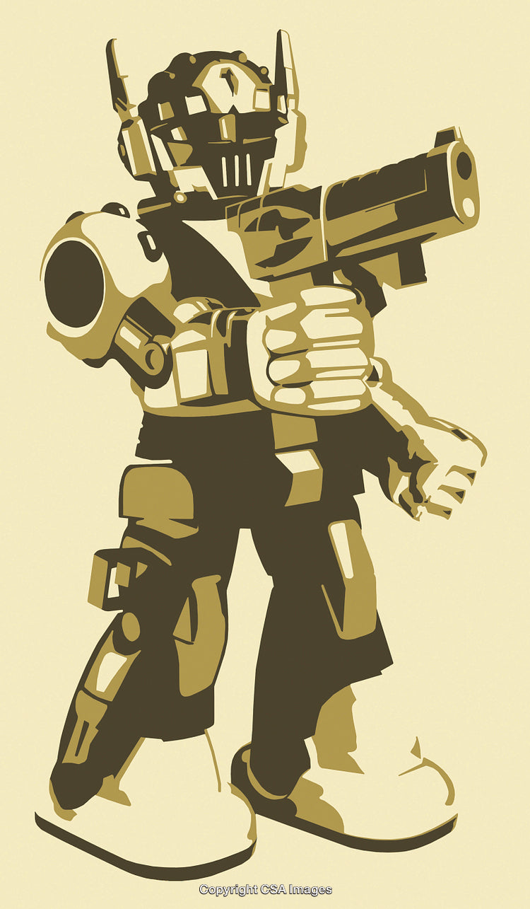 Futuristic Robot Soldier Holding a Weapon Ready for Action