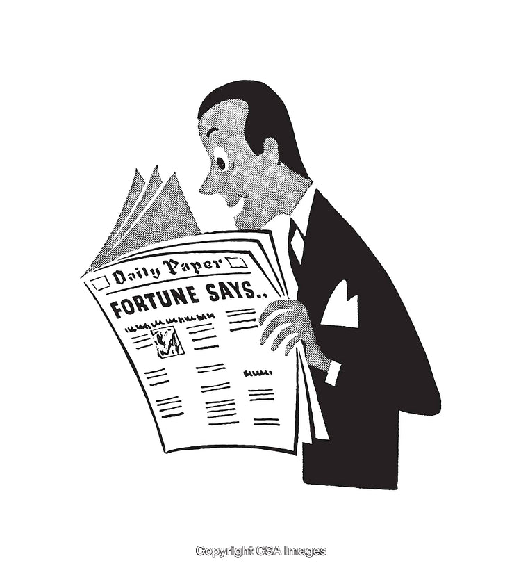 Retro Illustration of a Man Reading a Fortune-Telling Newspaper