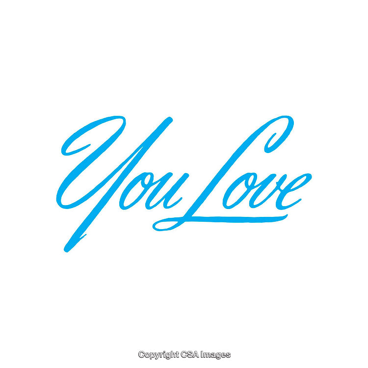 Elegant Blue Script Text Displaying 'You Love' on a White Background