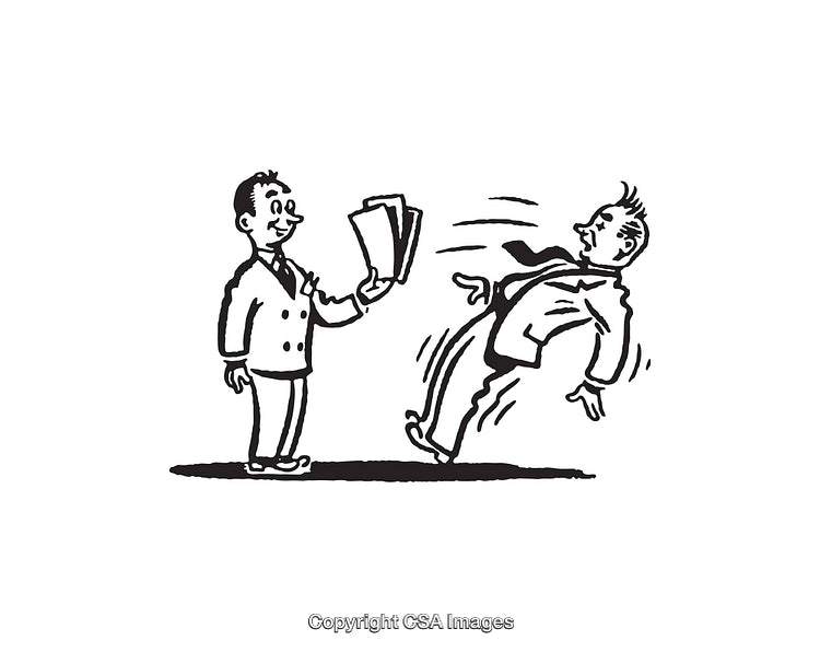 Black and White Illustration of Surprised Businessman with a Falling Pose