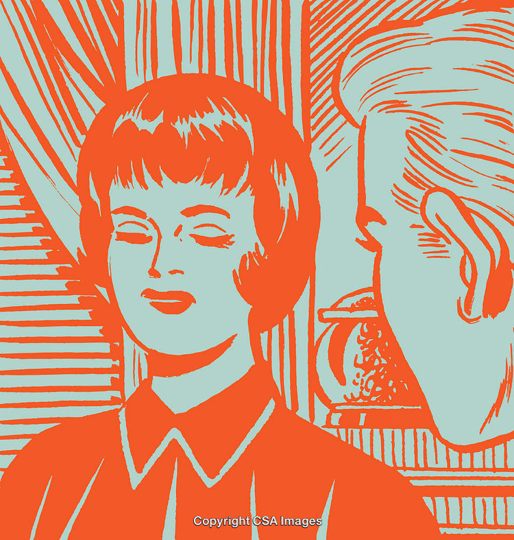 Retro Pop Art Style Illustration of a Woman Conversing with a Man