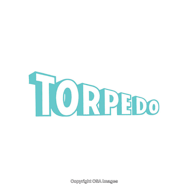 Stylized Blue Torpedo Word Graphic with Bold Typography Design