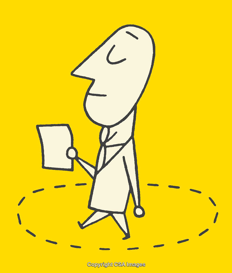 Businessman Walking Within Boundaries Carrying a Document on Yellow Background
