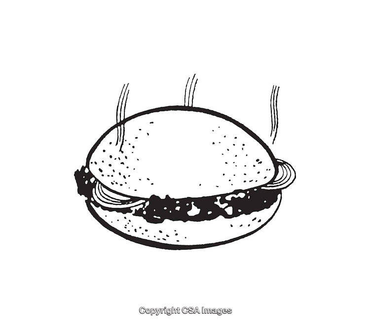 Hand-Drawn Line Art Illustration of a Fresh Burger with Steam