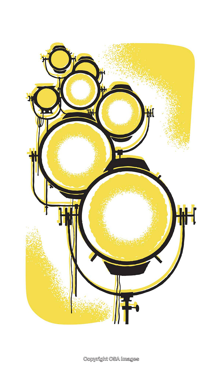 Illustrated Yellow Studio Lighting Equipment on a White Background
