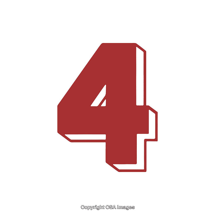 Bold Red Number Four on White Background With High Contrast Design