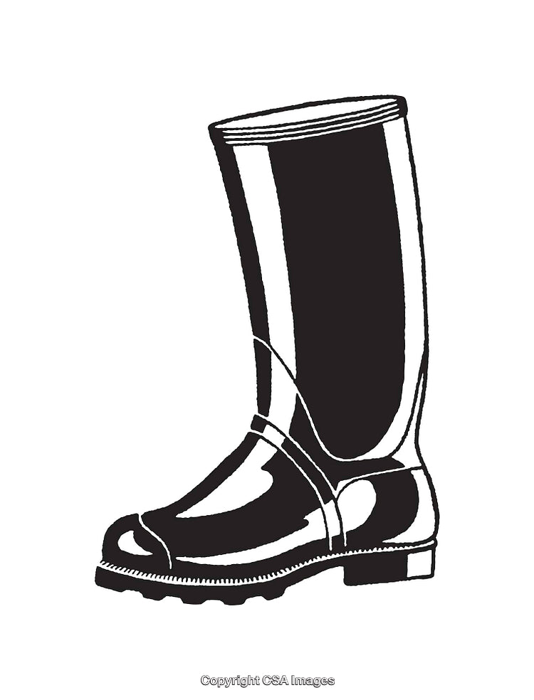Black and White Line Art of a Stylish Rubber Boot