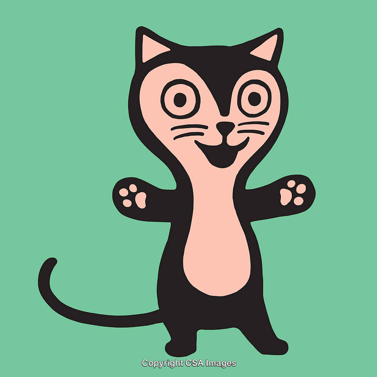 Cute Cartoon Cat Illustration with Playful Expression and Green Background
