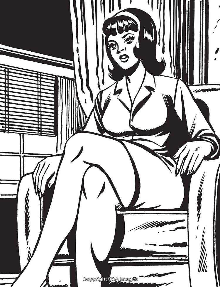 Retro Black-and-White Illustration of a Woman Sitting in a Chair