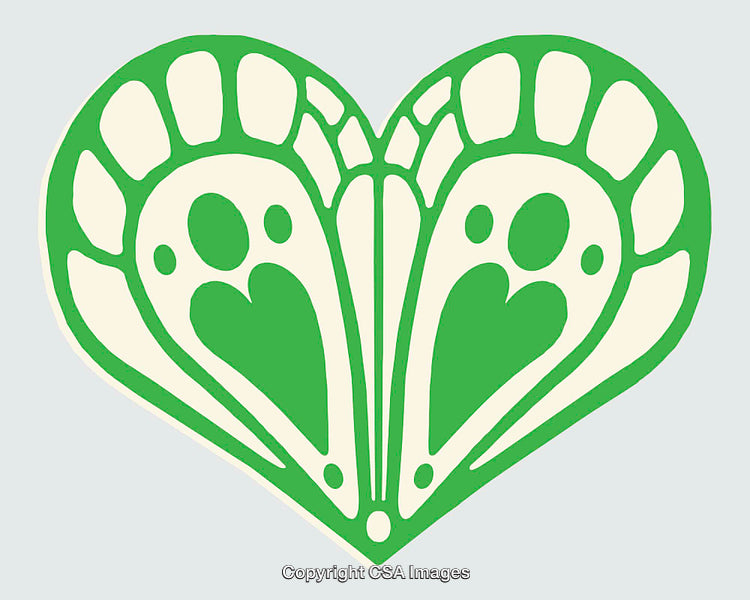 Green Heart-Shaped Abstract Art with Intricate Line Patterns