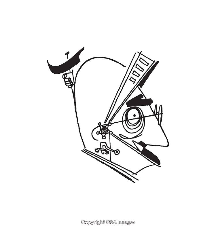 Black and White Abstract Line Art Illustration of a Mechanical Head