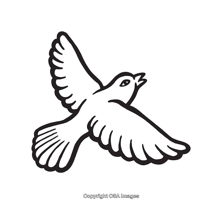 Black and White Line Illustration of a Flying Dove Symbolizing Peace