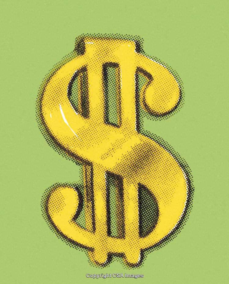 Halftone Style Yellow Dollar Sign on a Green Background
