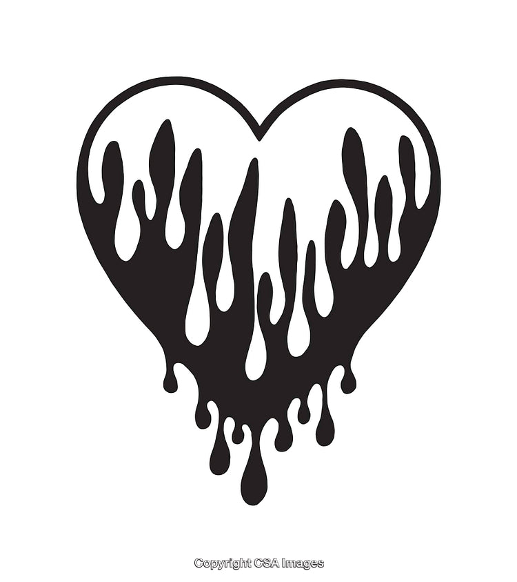 Dripping Heart Vector Design in Black and White Line Art Style