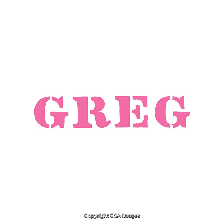 Pink Stencil Text Displaying the Name Greg in Bold Font