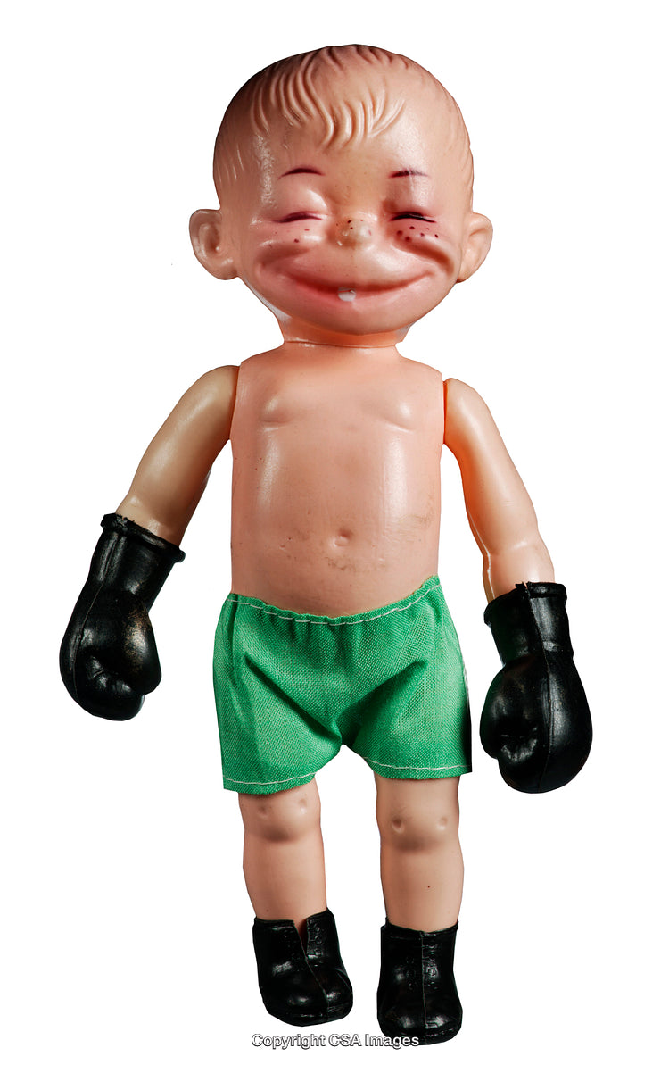Vintage Plastic Toy Boxer Figure with Green Shorts and Black Gloves