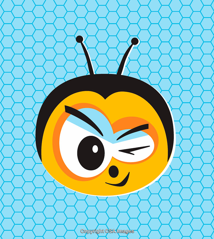 Smiling Cartoon Bee Wink With Honeycomb Pattern Background Design