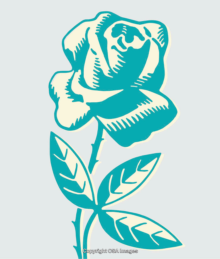 Colorful Line Art of a Rose with Leaves and Stem Design