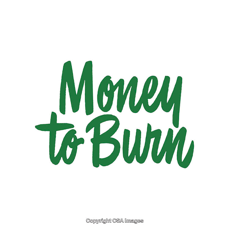 Green Calligraphy Text Highlighting Money-Related Concept on White Background