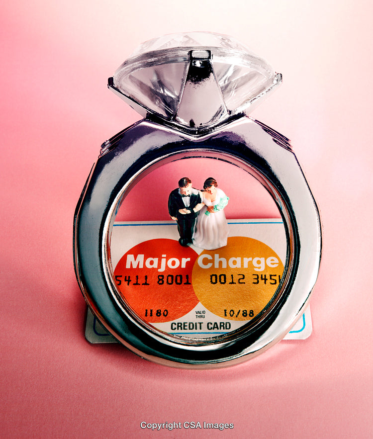 Unique Wedding Concept with a Ring, Figurines, and Credit Card Design