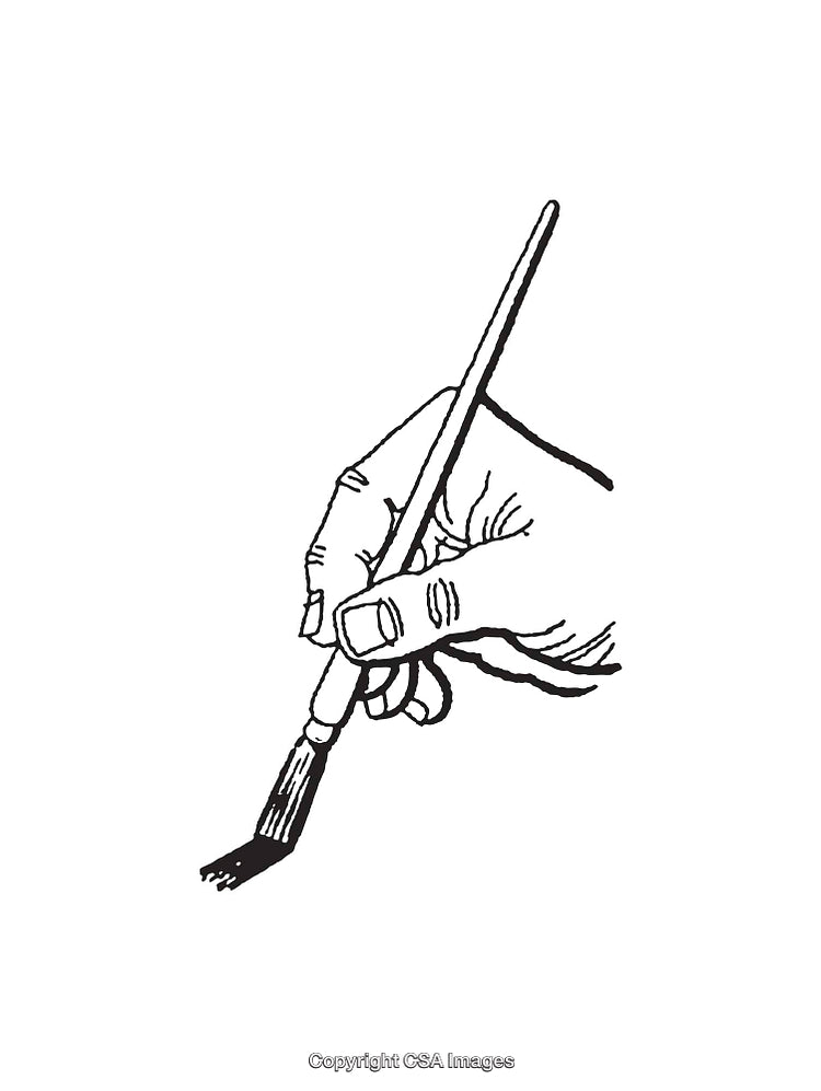Black and White Line Art Illustration of a Hand Holding a Paintbrush