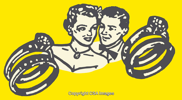 Colorful Line Art of Wedding Couple with Rings Symbolizing Marriage and Love