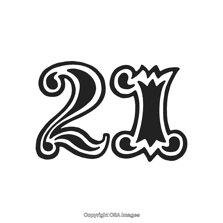 Ornate Black And White Number 21 Design With A Vintage Style Flair