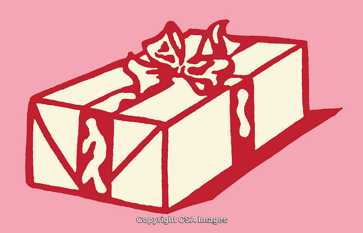Stylized Red and White Gift Box Illustration on Pink Background