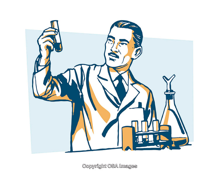Scientist Examining Test Tubes in Colorful Illustration Style