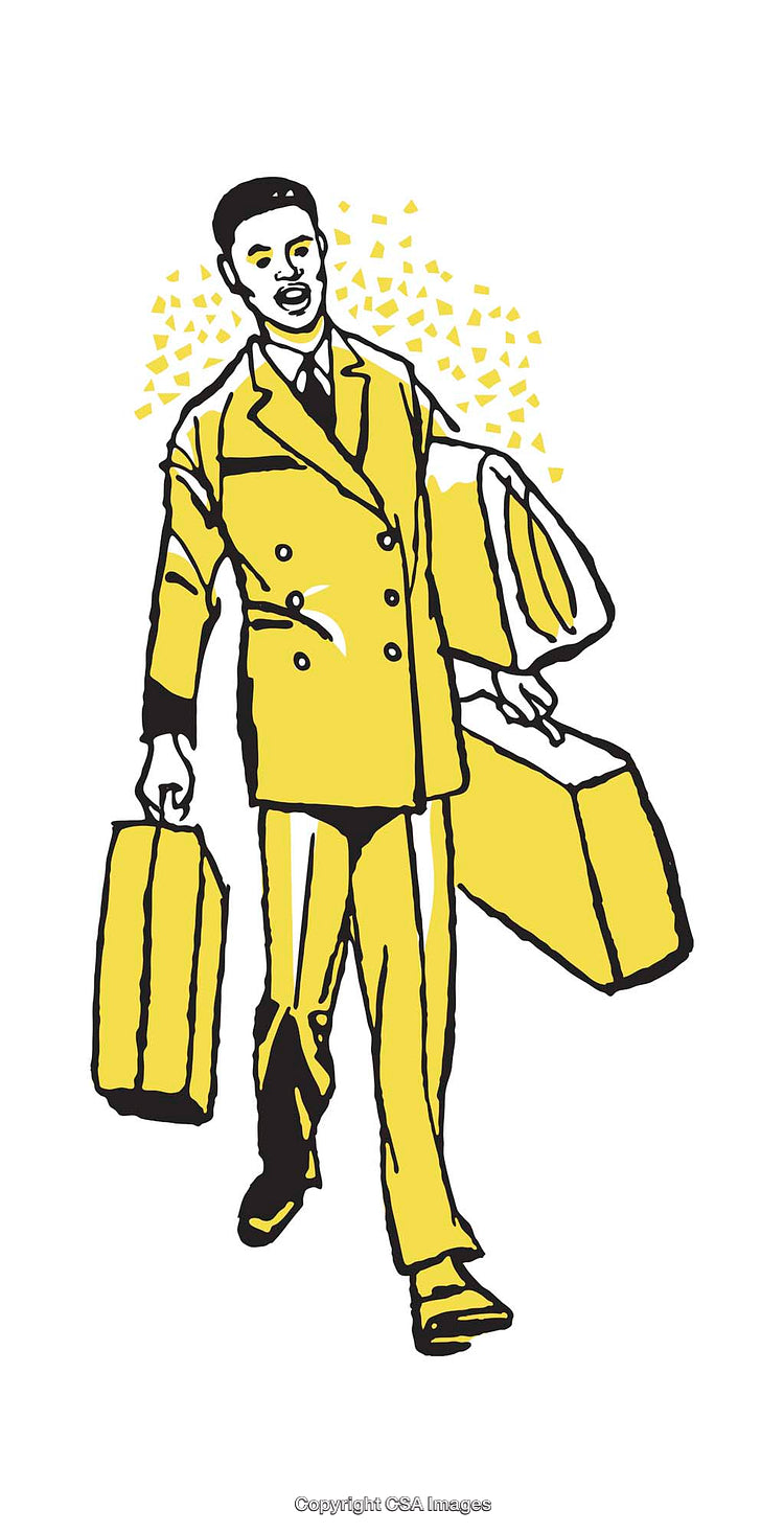 Illustration of a Stylish Businessman Holding Yellow Suitcases