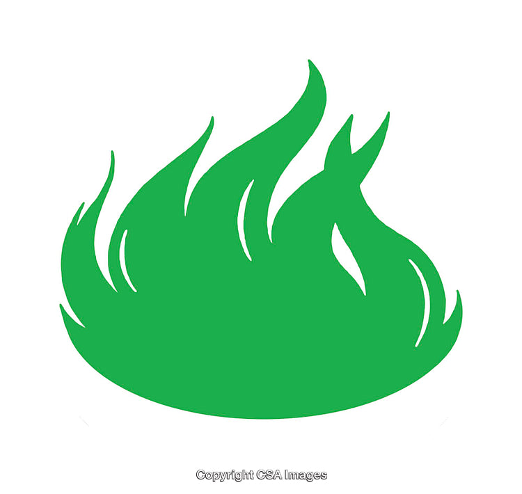 Vivid Green Flame Icon Symbolizing Energy and Environment in Minimalist Design